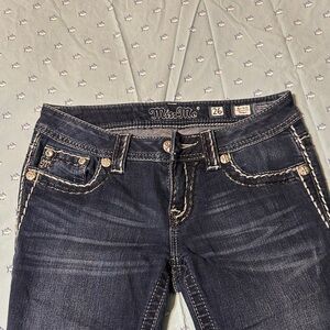 Miss Me Dark Blue Boot Cut Jeans with Contrast Stitching